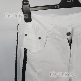 Baggy Jean trắng 2 line rách