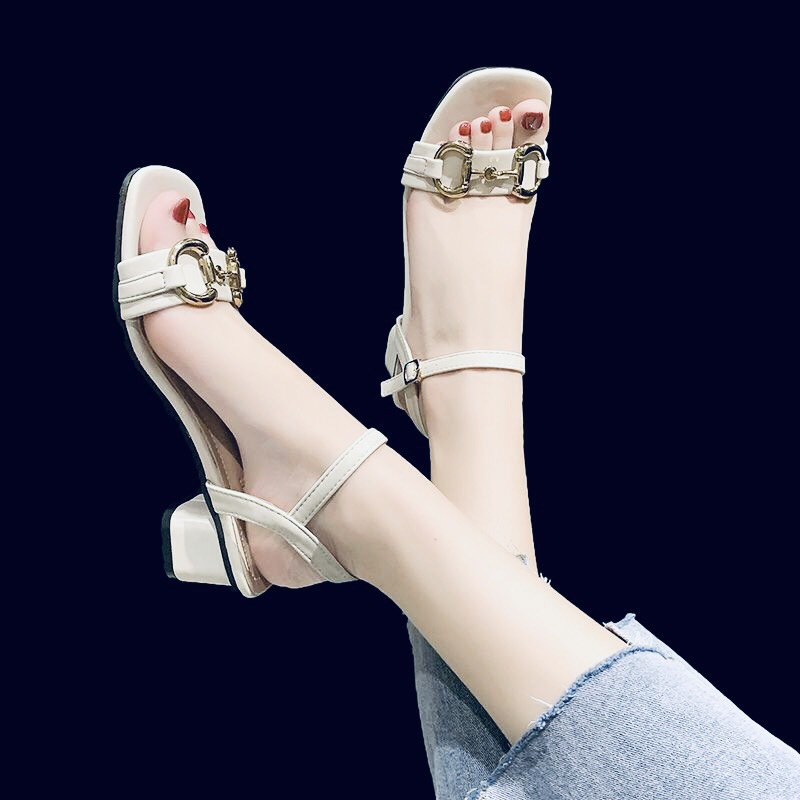 Giày sandanl nữ gót 5cm phối quai ngang mẫu hót cực xinh
