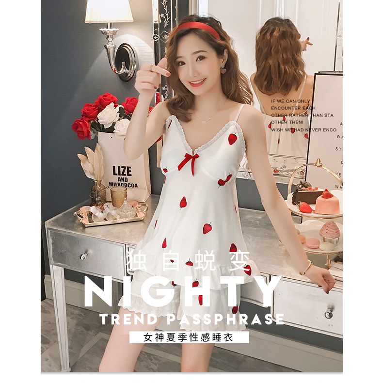 Bộ Đồ Ngủ Hai Dây Phối Ren Có Mút Đệm Ngực Thời Trang Mùa Hè Cho Nữ | BigBuy360 - bigbuy360.vn