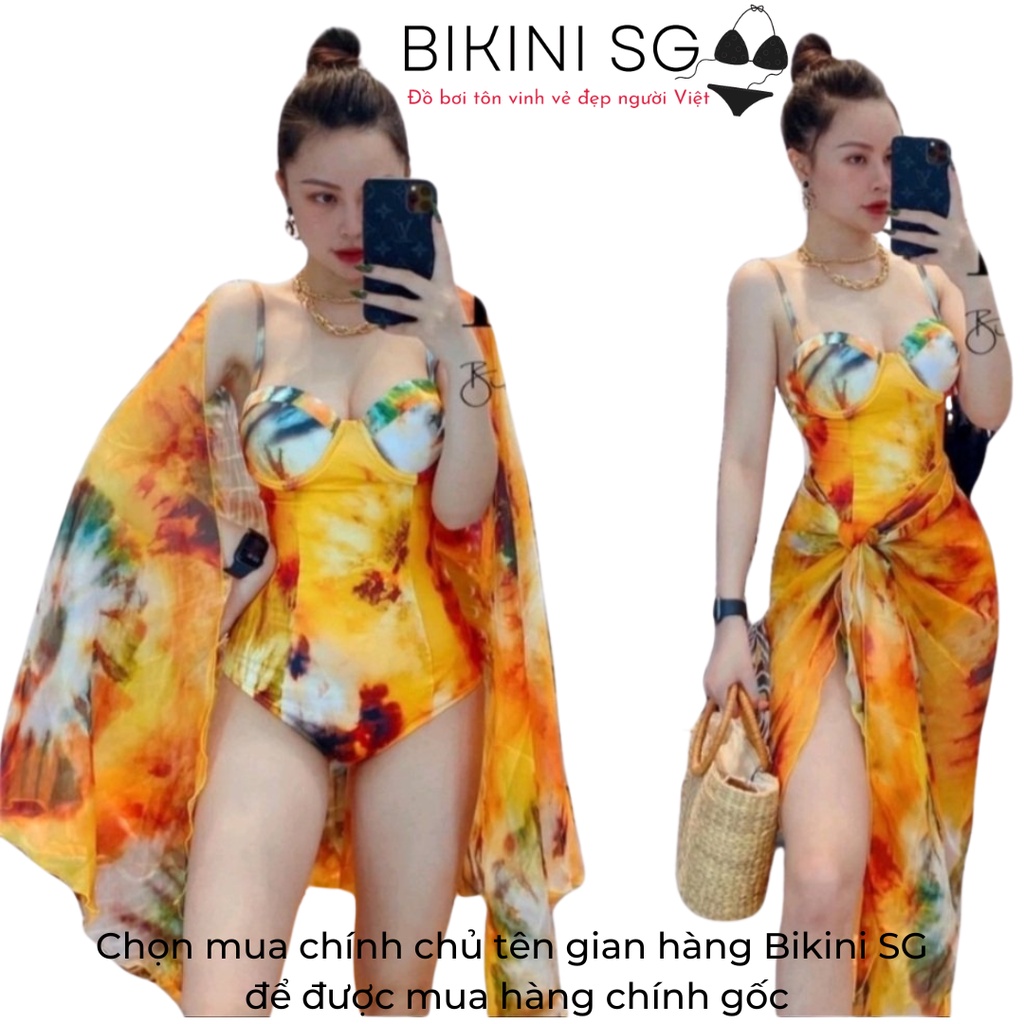 Đồ bơi nữ áo tắm nâng ngực kèm bikini liền thân 1 mảnh màu dâm bụt đỏ đi biển sang trọng BIKINI SÀI GÒN