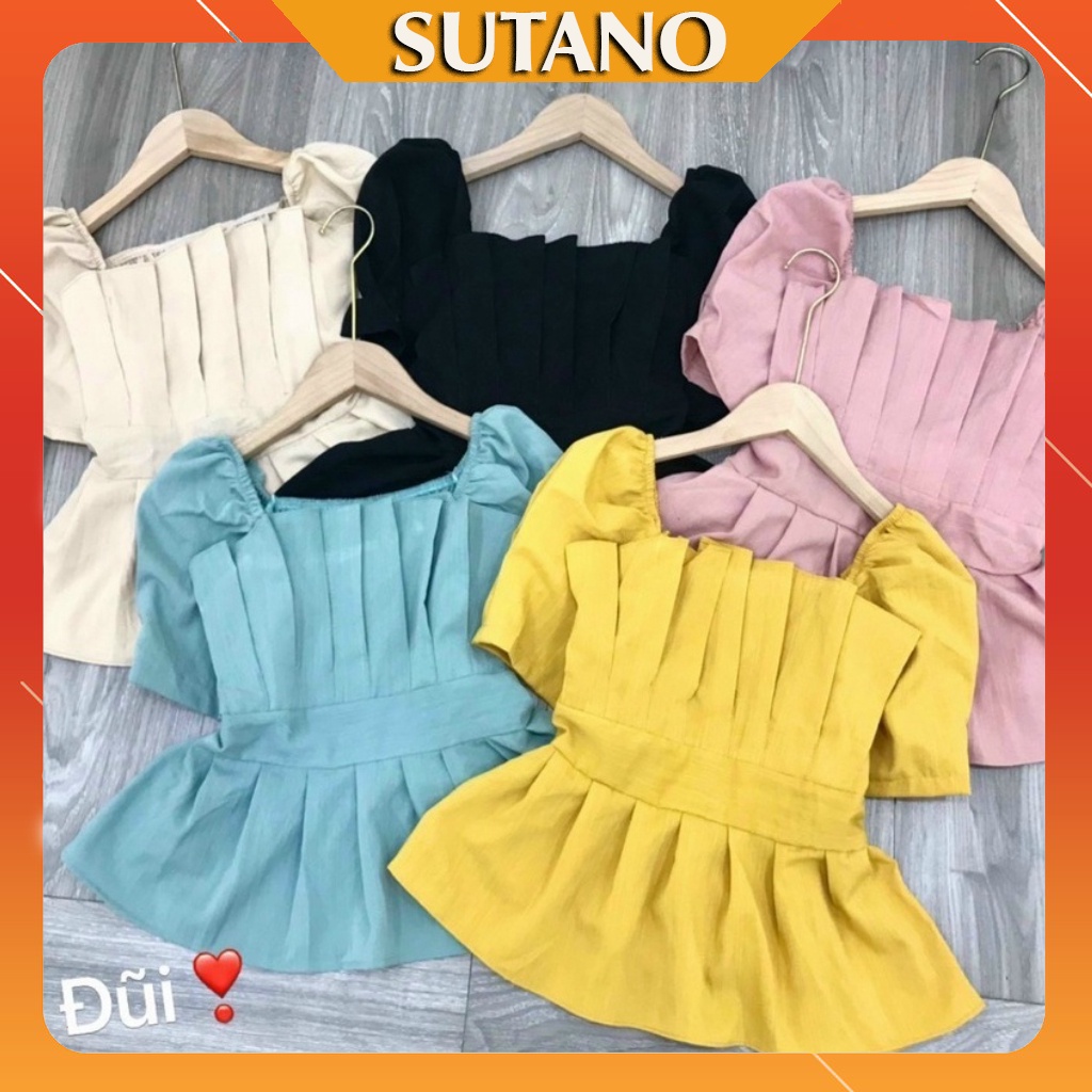 Áo Kiểu Chất Đũi Ngắn Tay _ Thiết Kế Ngực Và Eo Xếp Ly Sang Chảnh. A403 SUTANO