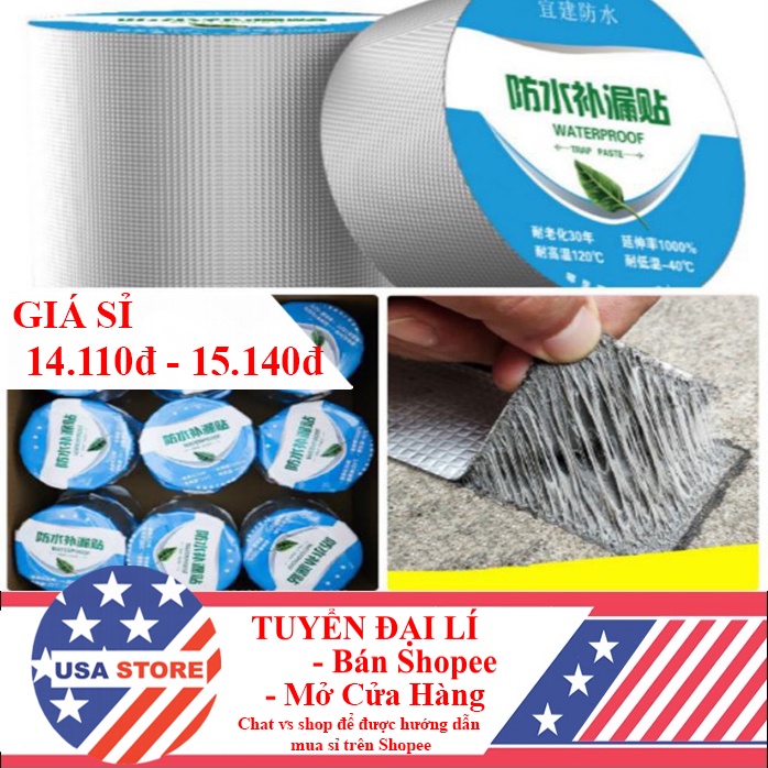 Băng Keo Chống Thấm Nước - Dột Nhà - Chịu Nhiệt Tốt - Bạc Siêu Dính Dán Dán Mọi Bề Mặt (Đủ Size To Nhỏ)