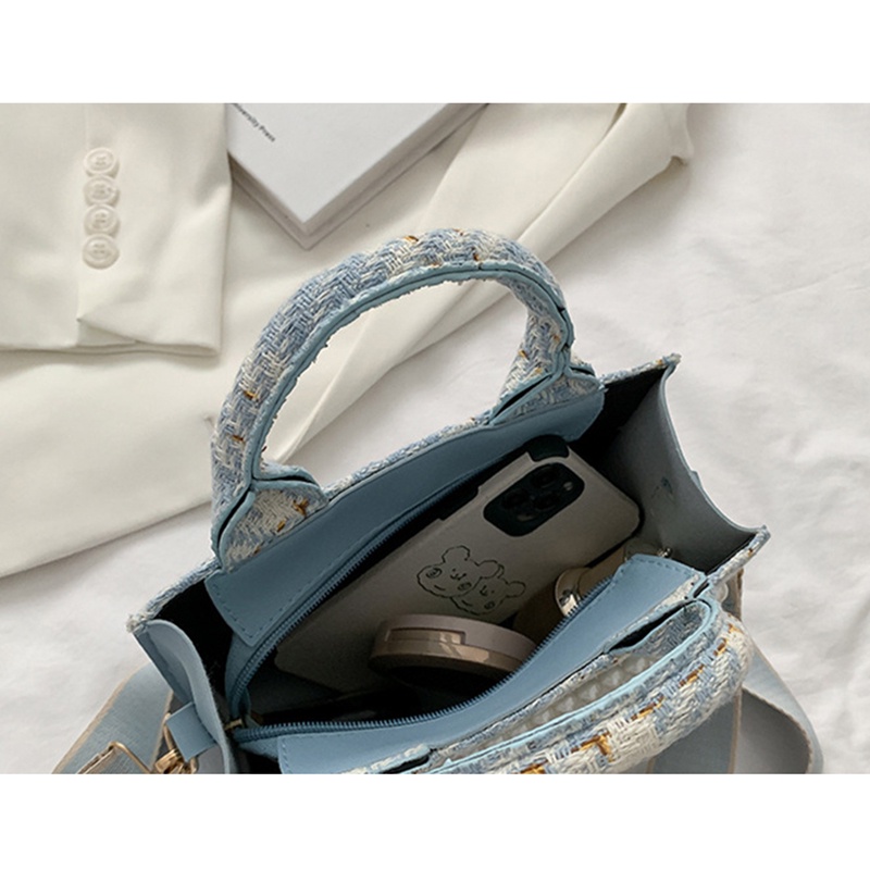 Túi Đeo Chéo Họa Tiết Kẻ Sọc Đính Ngọc Trai Phong Cách Hàn Quốc Thời Trang Cho Nữ