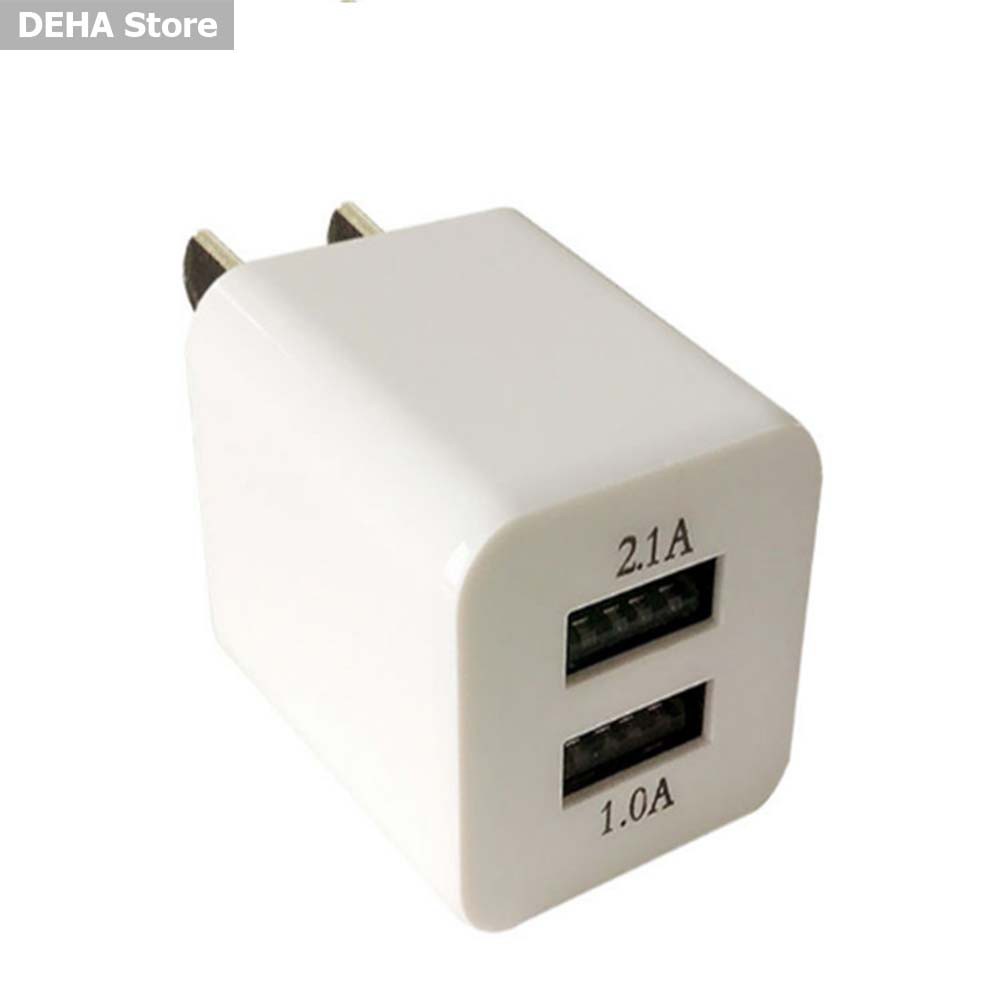 Cốc sạc đôi củ sạc kép với hai đầu USB 2.1A nạp nhanh và 1A cho điện thoại, lấy nguôn 5V cho đèn trang trí