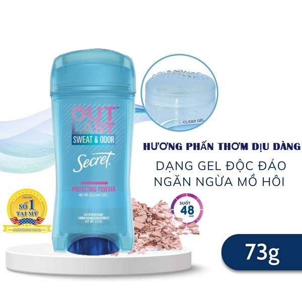 Lăn Khử Mùi Nữ Secret Dạng Gel Giảm Tiết Mồ Hôi & Ngăn Mùi Giúp Khô Thoáng Suốt 48H Secret Outlast Sweat & Odor