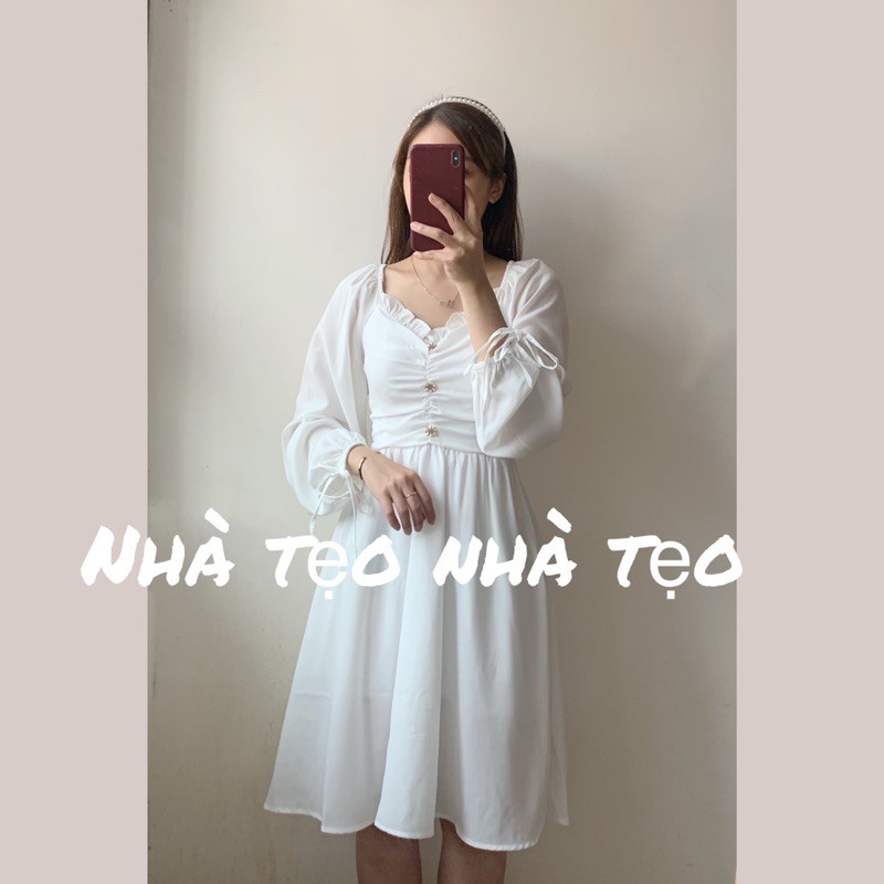 VÁY TRẮNG CÔNG CHÚA CÓ CHUN LƯNG CO GIÃN