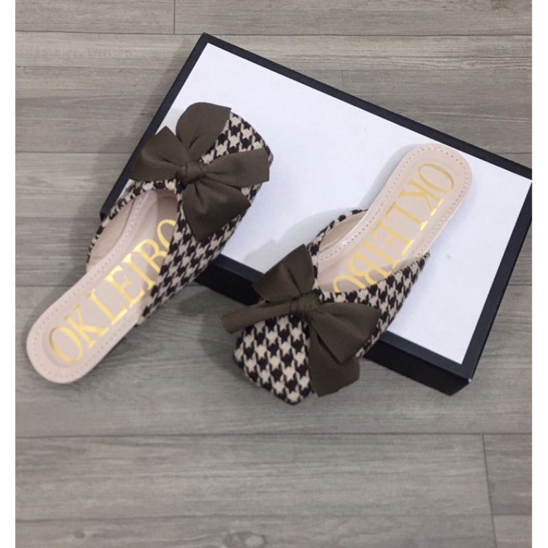 giầy sục kẻ nơ mũi vuông siêu xinh mềm êm chân hót!! | BigBuy360 - bigbuy360.vn