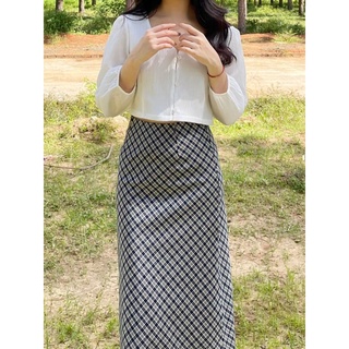 Chân váy caro dáng dài chân váy vintage Nhienvintage BV1