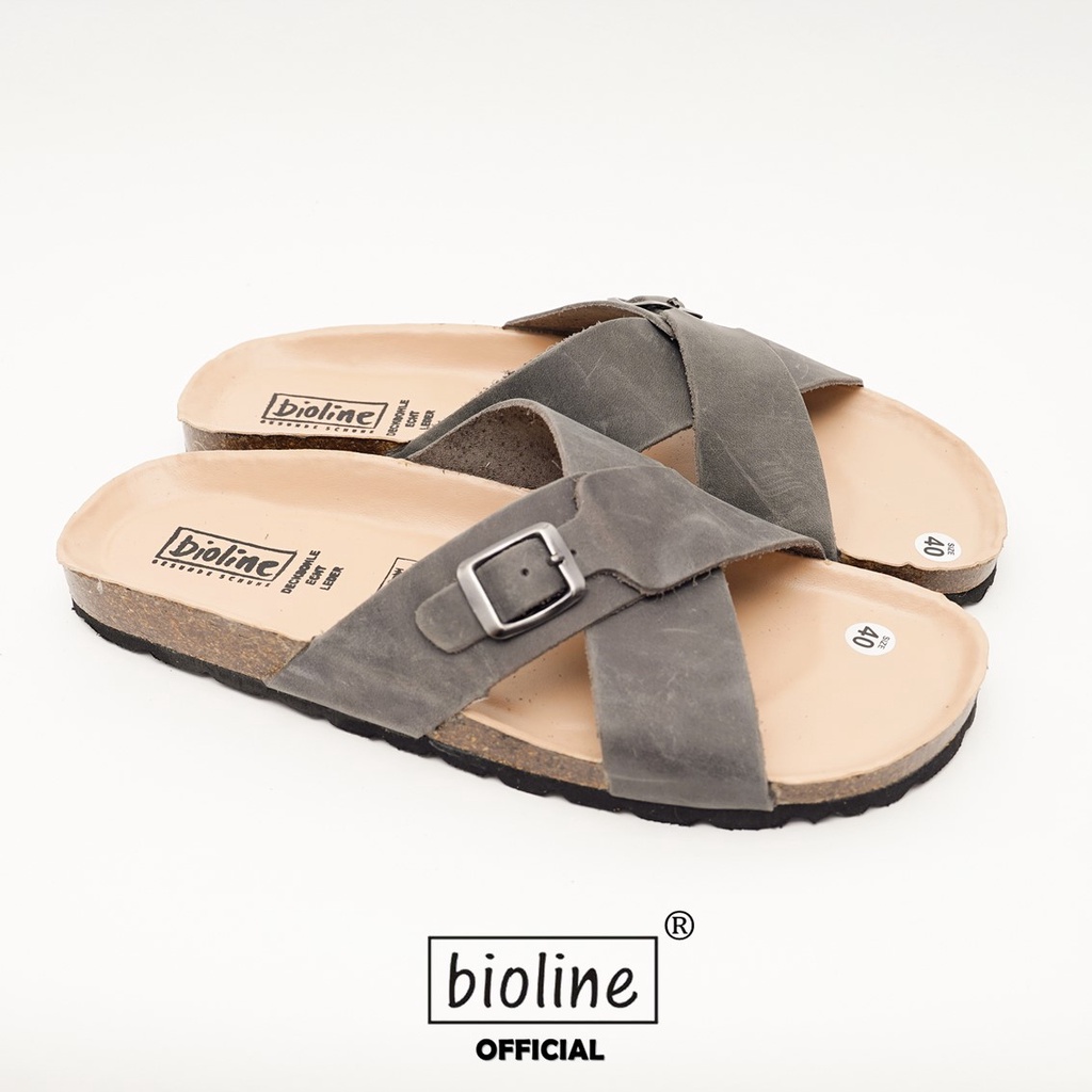 DK17 - Dép Đế Trấu BIOLINE Official Quai Da Bò Chữ X Có Khóa Lót Pu Kem Chống Nước