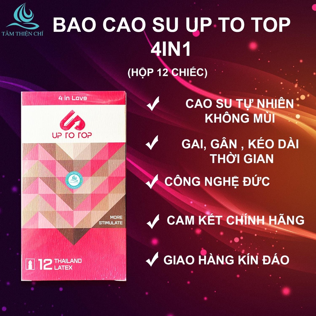 Bao sao su Up To Top size nhỏ 49mm kéo dài thời gian bi chấm gân chìm Tâm Thiện Chí