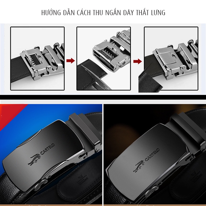 Thắt lưng nam khoá tự động da bò 2 lớp CARTELO - TL2206
