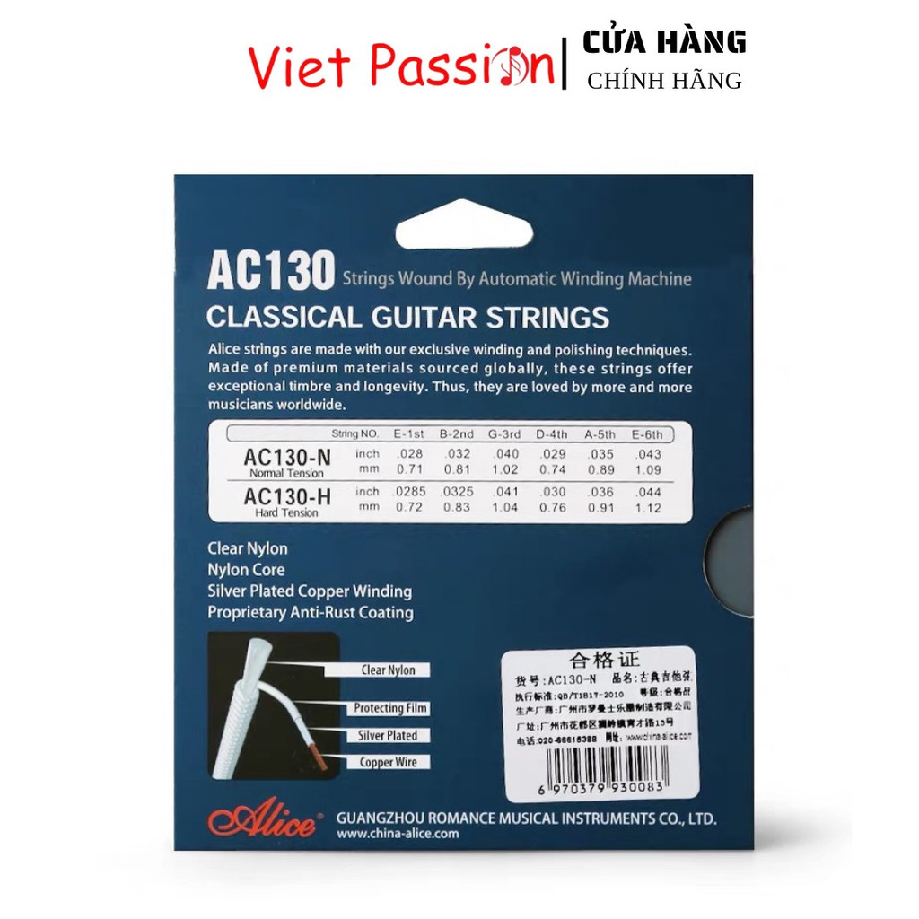 Dây đàn guitar classic Alice AC130 chính hãng dây nylon cổ điển Viet Passion