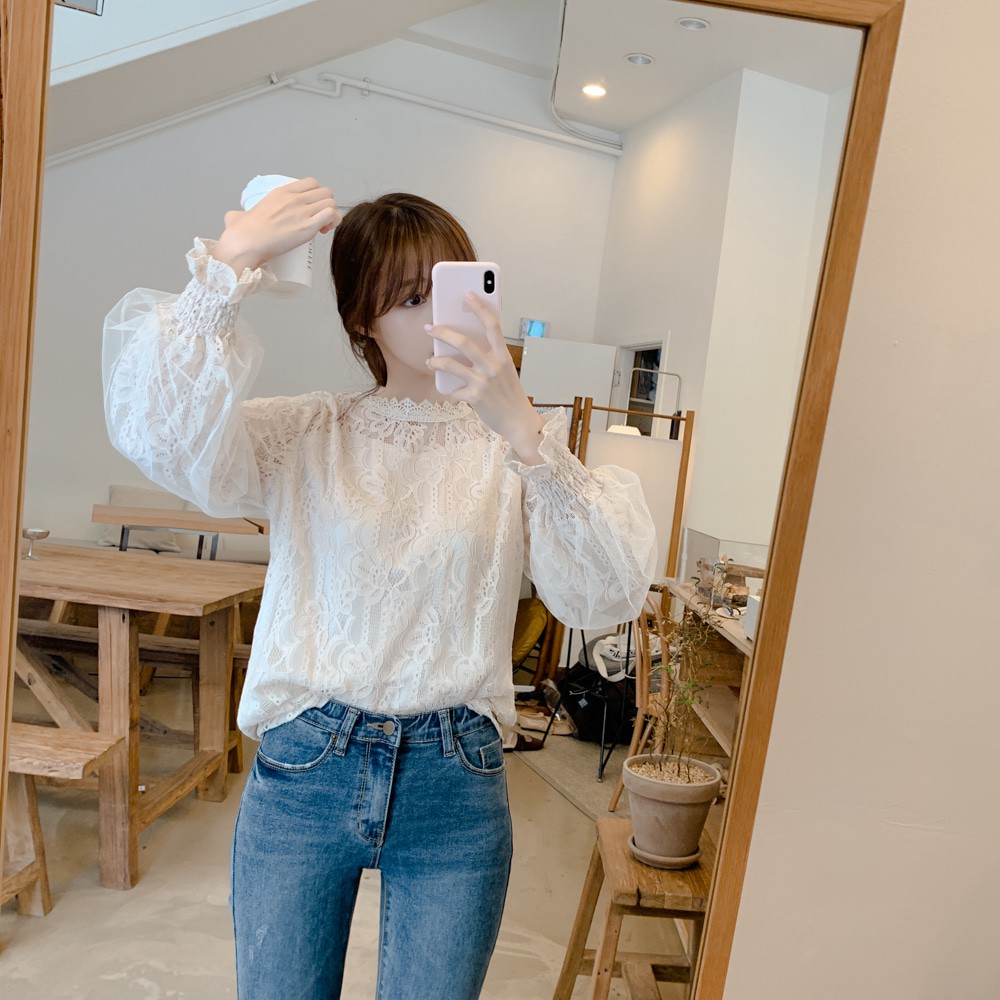 Áo dài tay ống phồng phối lưới thời trang thanh lịch cho nữ | BigBuy360 - bigbuy360.vn