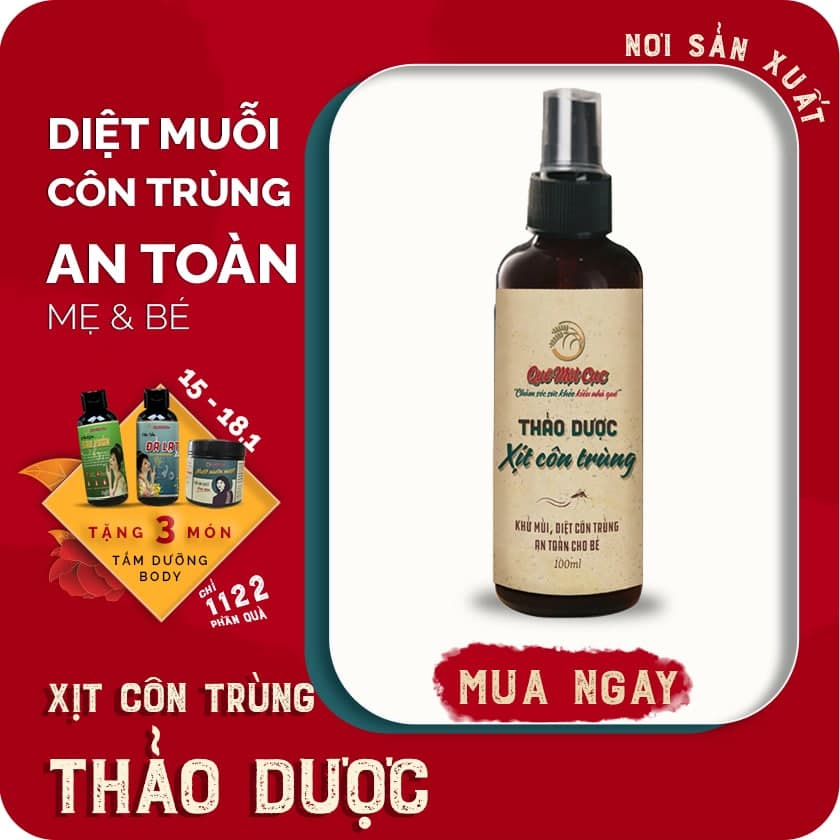 Xịt muỗi thảo mộc, thảo dược xịt côn trùng an toàn cho trẻ nhỏ, mẹ bầu QUÊ MỘT CỤC 100ml (handmade)