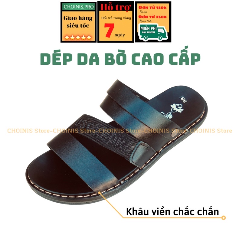 Dép Da Quai Hậu Nam CHOINIS - Bảo Hành 6 Tháng Da + Đế