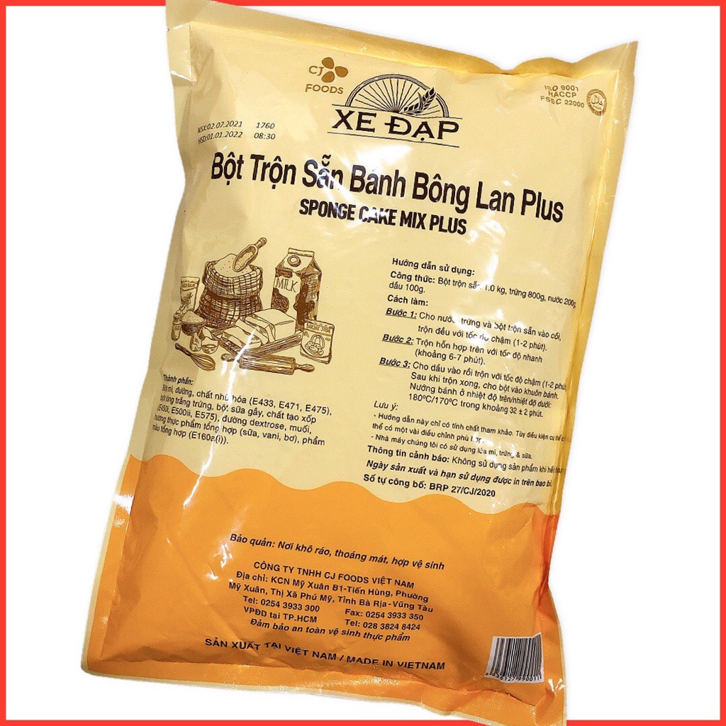 Bột trộn sẵn Bánh bông lan Plus xe đạp 1Kg