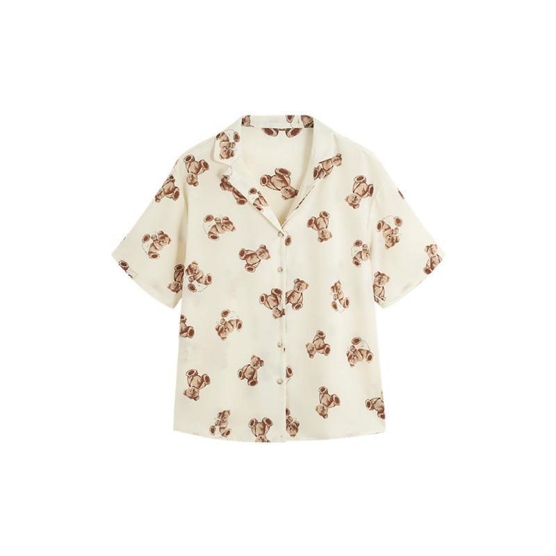 Áo sơ mi công sở nữ bigsize 4xl Hàn Quốc họa tiết đáng yêu ngắn tay form rộng tay lỡ kiểu dáng Ulzzang DK8T202