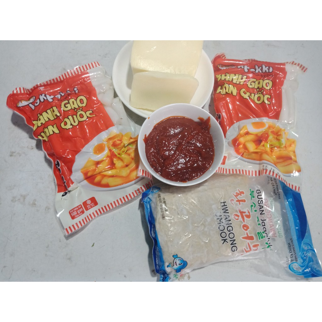 COMBO 1 KG TOKPOKKI GREENFOOD + 200G SỐT + CHẢ CÁ + 100G PHÔ MAI MOZARELLA