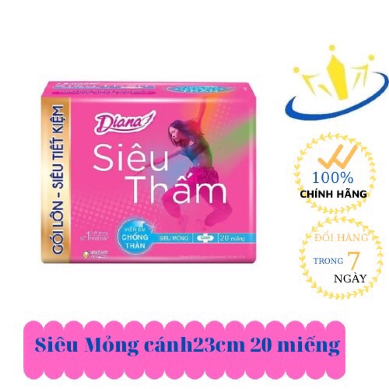 Băng vệ sinh ban ngày Diana siêu thấm siêu mỏng cánh 23cm 20 miếng