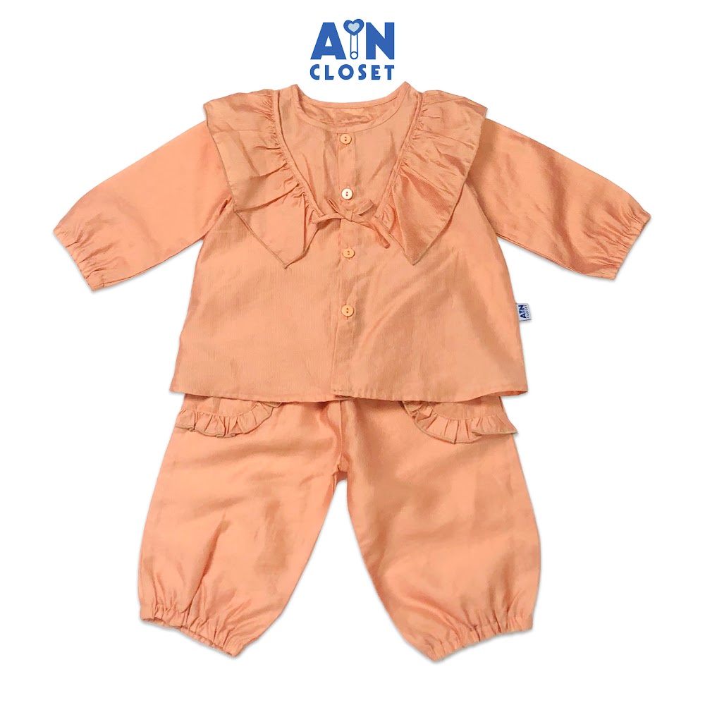 Bộ quần áo dài bé gái họa tiết Bèo cam tây cotton - AICDBGZZNUV0 - AIN Closet