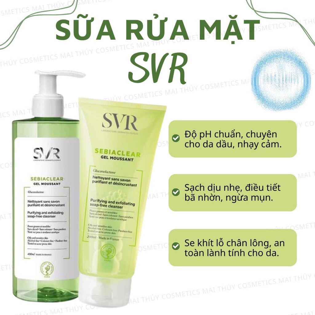 Sữa rửa mặt Ét Vê Rờ SVR Sebiaclear Gel Moussant cho da mụn, da nhạy cảm không chứa xà phòng 400mL