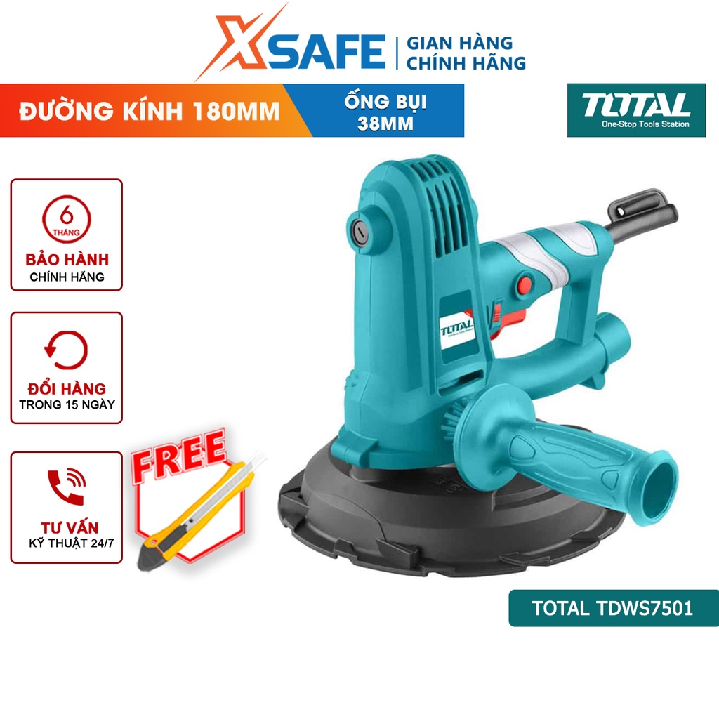 Máy chà bột mịn tường TOTAL TDWS7501 công suất 750W, kèm 5 miếng chà nhám, 1 ống ruột gà và 1 túi bụi - [XSAFE]