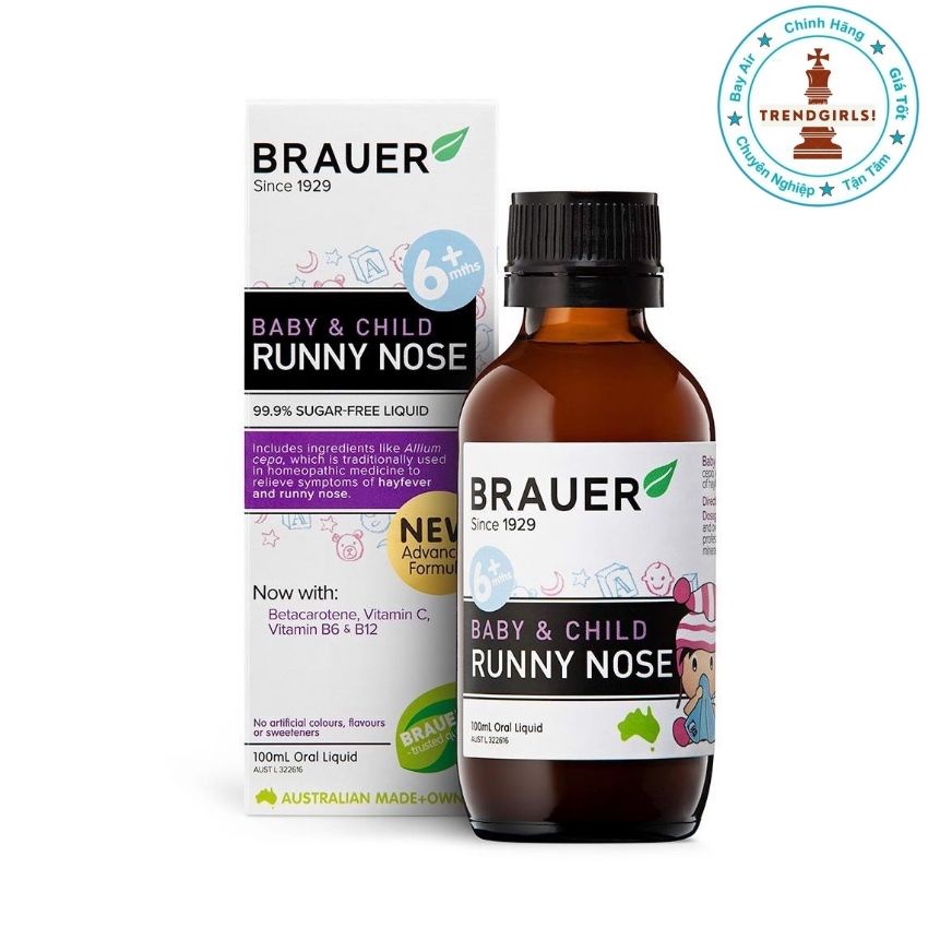 Siro Brauer Baby &amp; Child Runny nose 100ml của ÚC cho bé dịu sổ mũi tránh cảm cúm