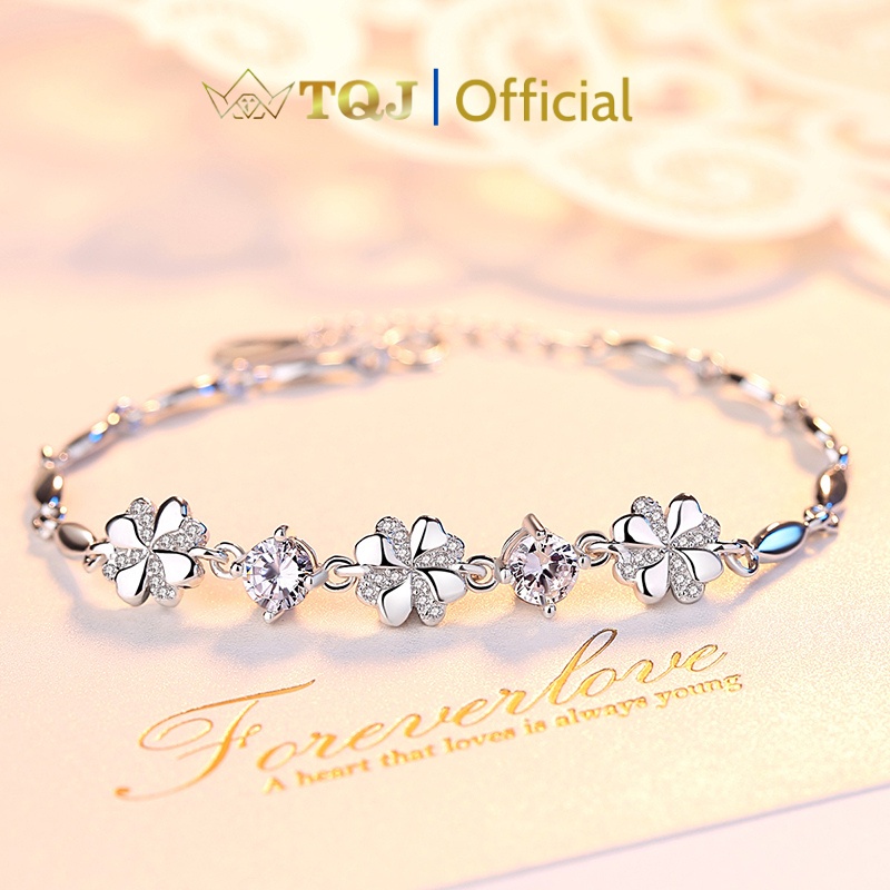 Lắc Tay Bạc TQJ-LS04 Họa Tiết Cỏ Bốn Lá Đính Đá Cao Cấp - TQJ JEWELRY