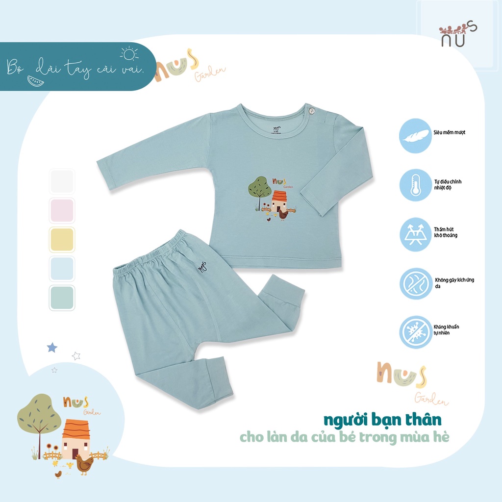 Bộ dài tay cài vai NUS 4 mùa họa tiết đàn gà đáng yêu