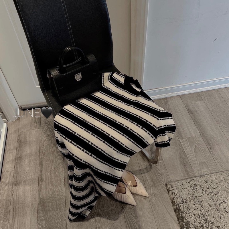 Váy len montoghi kẻ ngang dáng suông mẫu mới hàng quảng châu