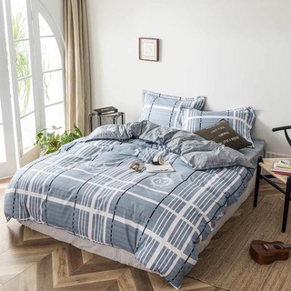 Bộ chăn ga Cotton poly M2T bedding chăn ga Hàn Quốc  kẻ chữ M đủ size miễn phí bo chun
