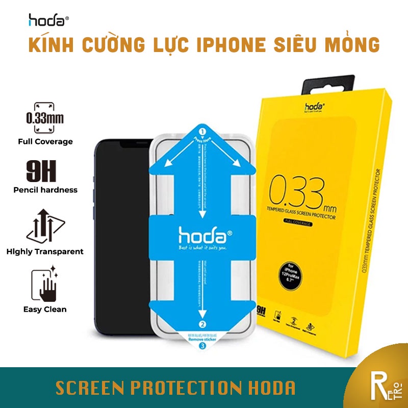 Kính Cường Lực iPhone HODA 0.33 mm Cho iP 12 Series Trong Suốt Độ Cứng 9H Cong 2.5D, Full Màn Hình, Chống Trầy Tốt