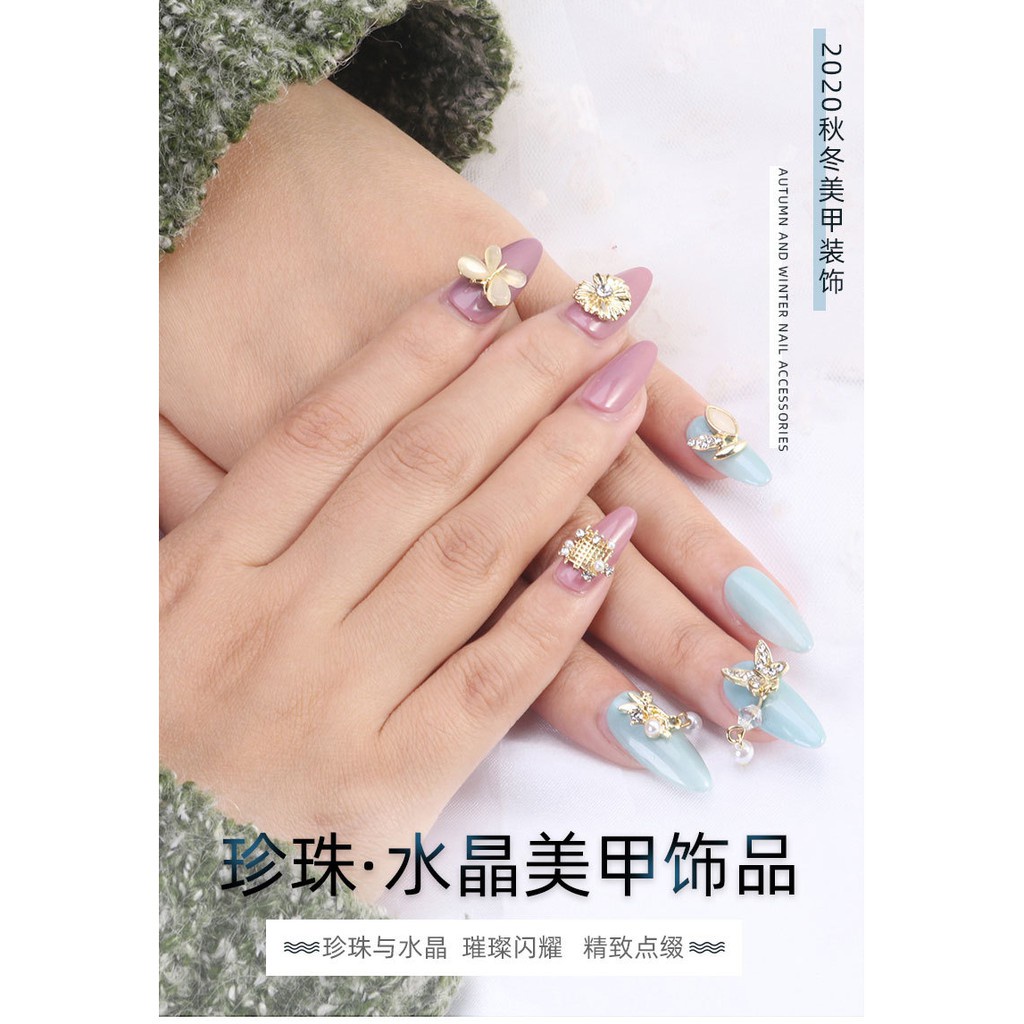 [Hàng mới về] Hạt cườm kim loại đính đá/ngọc trai giả hình bướm thời trang Nhật trang trí móng DIY