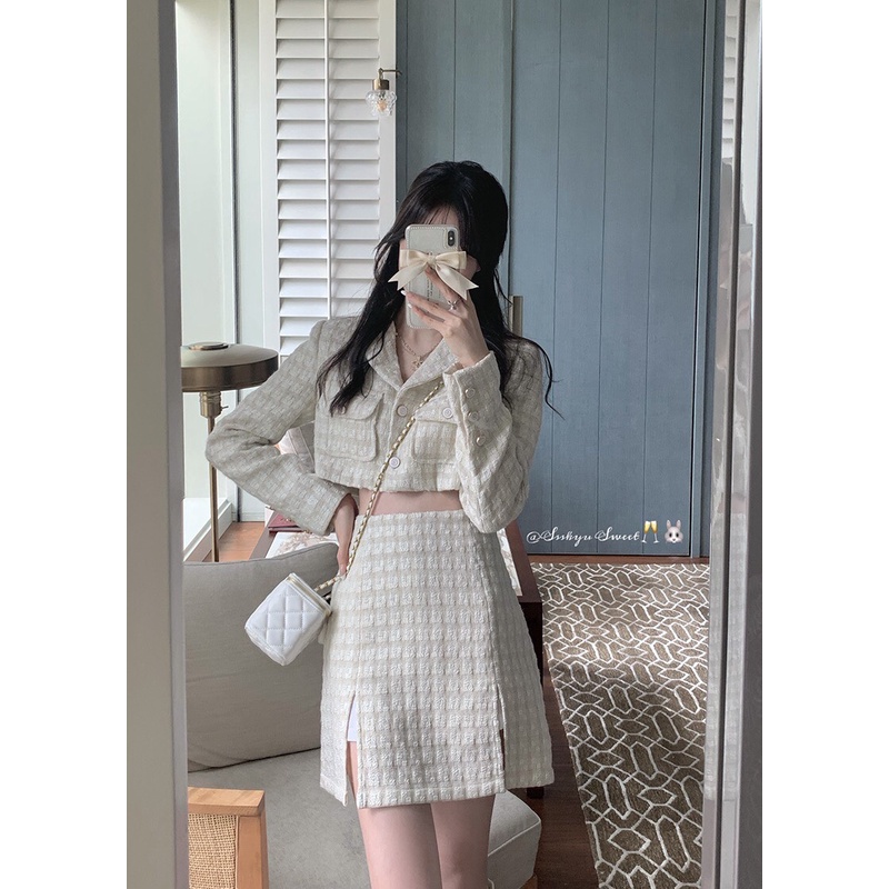 SET DẠ TWEED KÈM CHÂN VÁY SIÊU XINH THỜI TRANG NỮ THU ĐÔNG