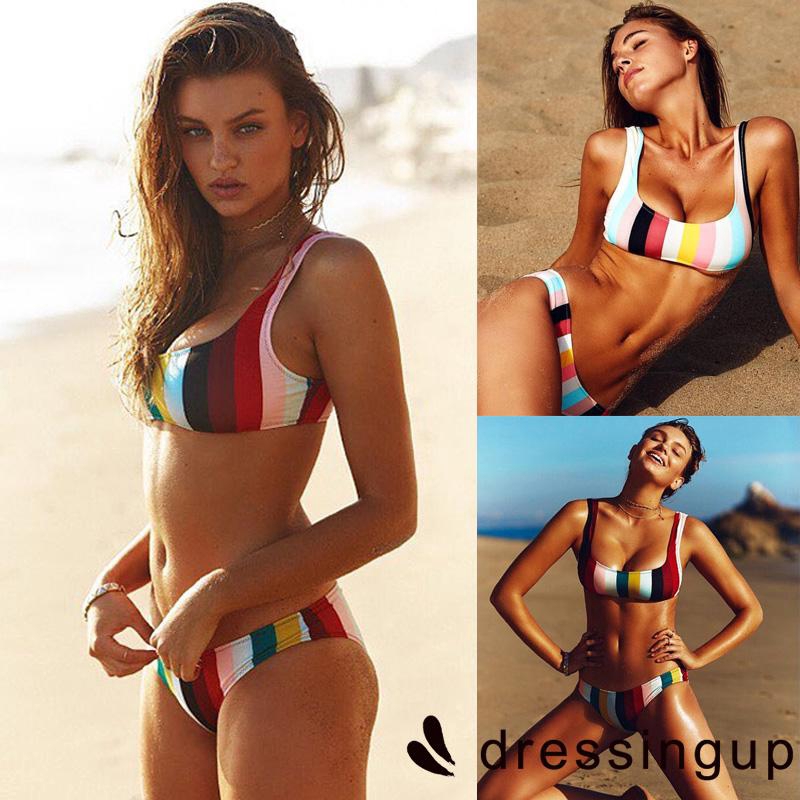 Bikini 2 mảnh màu sắc kẻ sọc quyến rũ cho nữ
