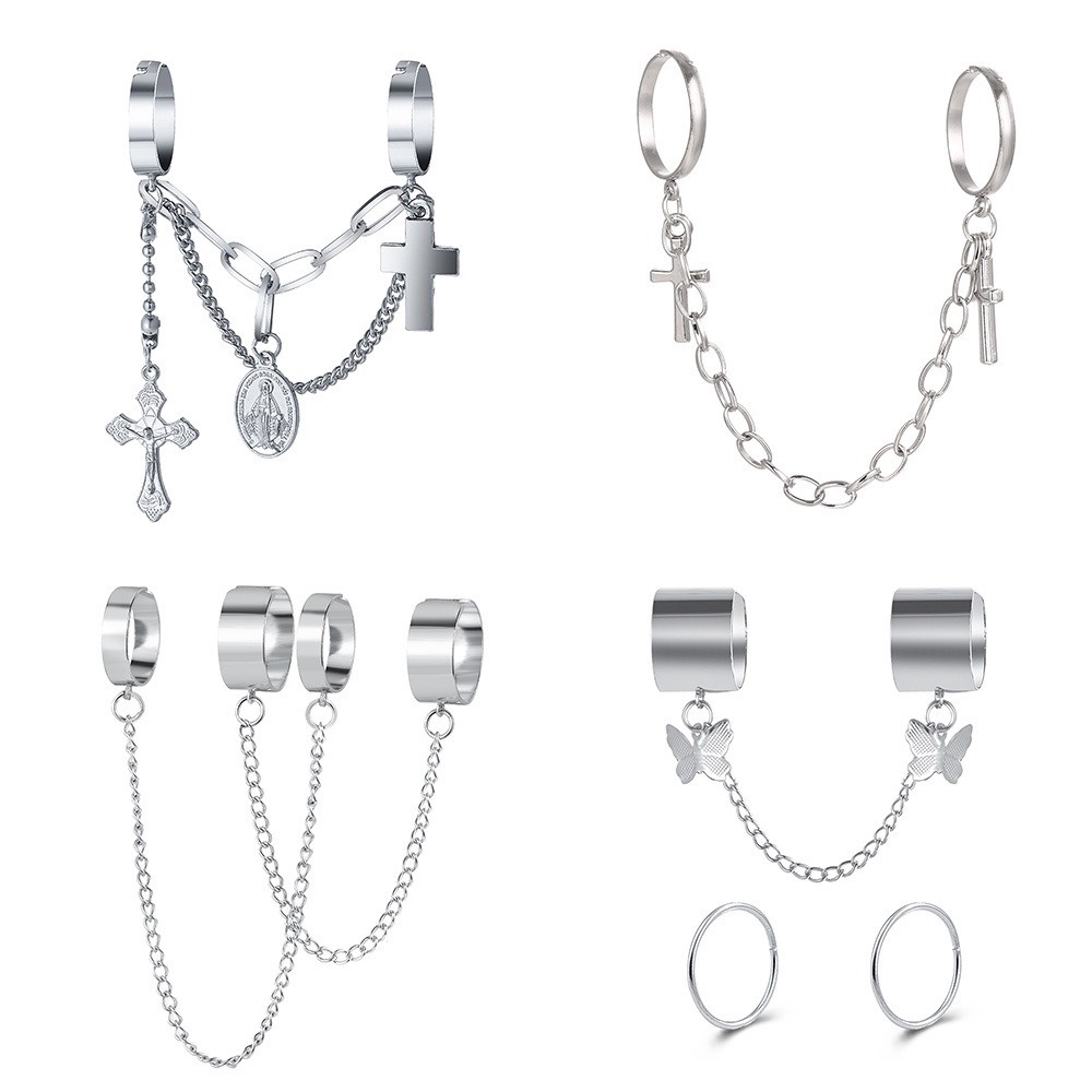 Bộ nhẫn AY bạc phối chuỗi xích trái tim/ bướm thời trang cá tính dành cho nữ