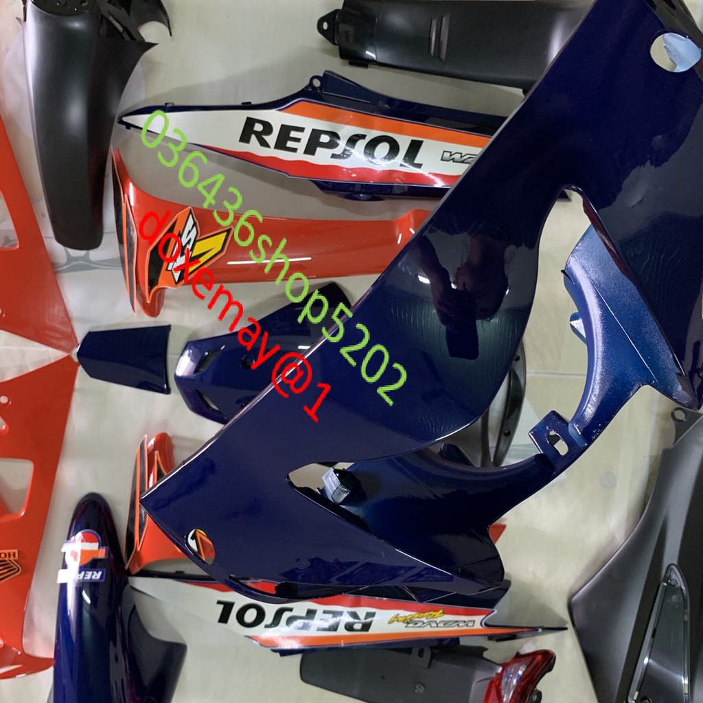 Bộ dàn áo xe wave RS -wave REPSOL MÀU xanh cam -wave S -wave 100 và 50cc -đời 2006 đến 2016