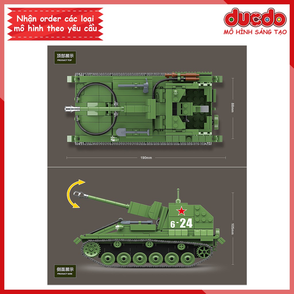 Lắp ghép Siêu tank SU 76M của Liên Xô - Đồ chơi Xếp hình Mô hình WW2 QuanGuan 100085