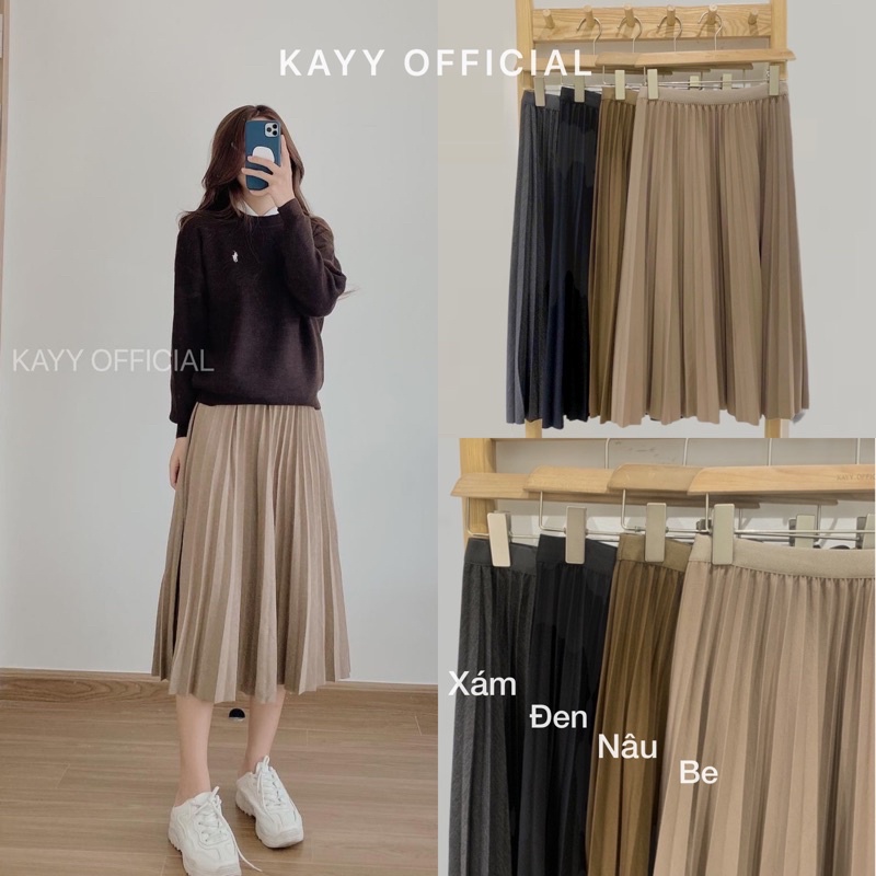 Chân váy dạ midi xếp li dáng xuông - Cvxlv ( Ảnh thật )