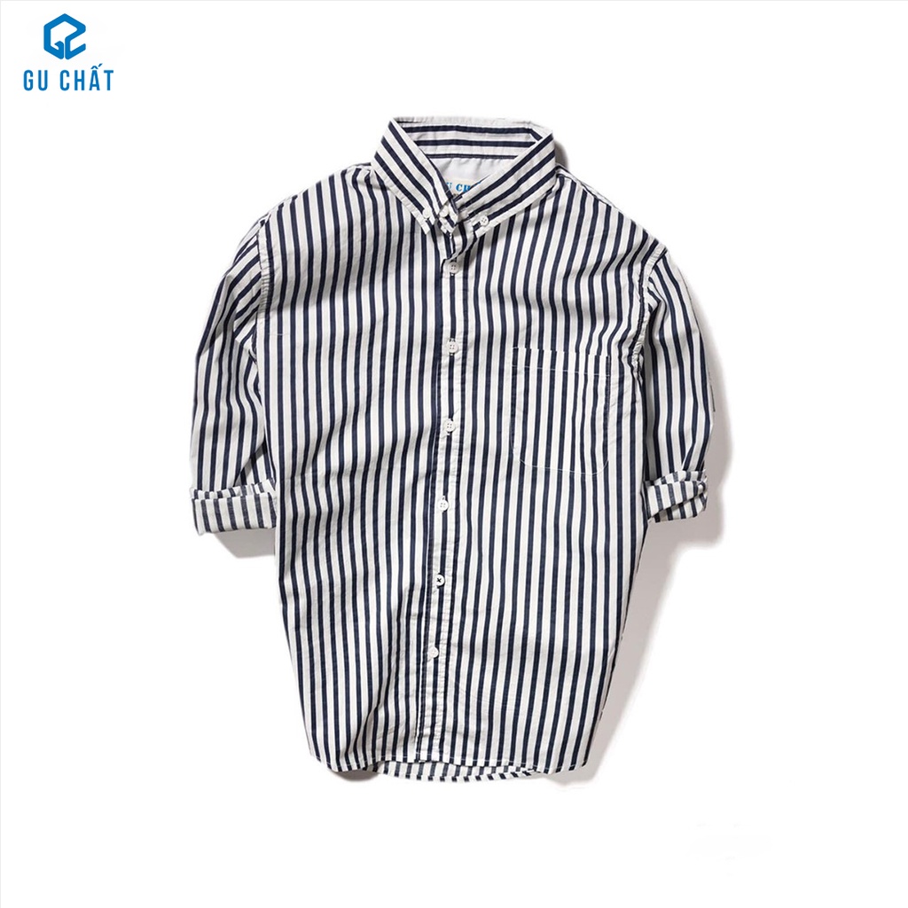 Áo Sơ Sọc Mi Nam Có Túi Tay Dài Gu Chất, Chất Vải Cotton, GUSM26