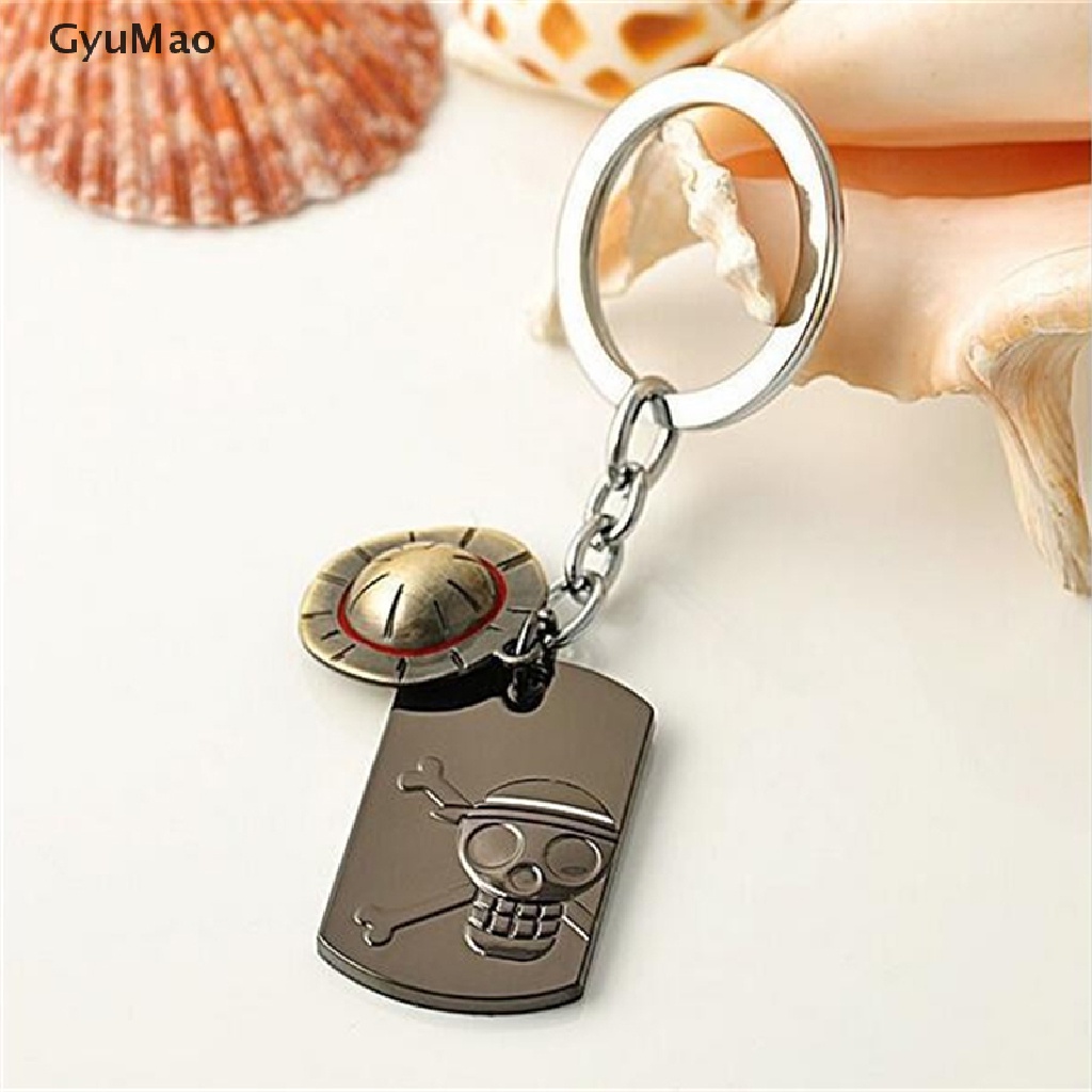 [cxGYMO] Fashion Anime One Piece Luffy Straw Hat Skull  Stainless Steel Keychain Key Ring  HDY