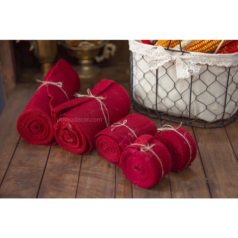 Ruy băng vải bố thô đỏ trơn chiều dài cuộn 5 mét