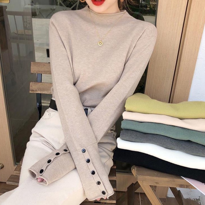 Áo Len Tay Dài Cổ Cao Thời Trang Dành Cho Nữ