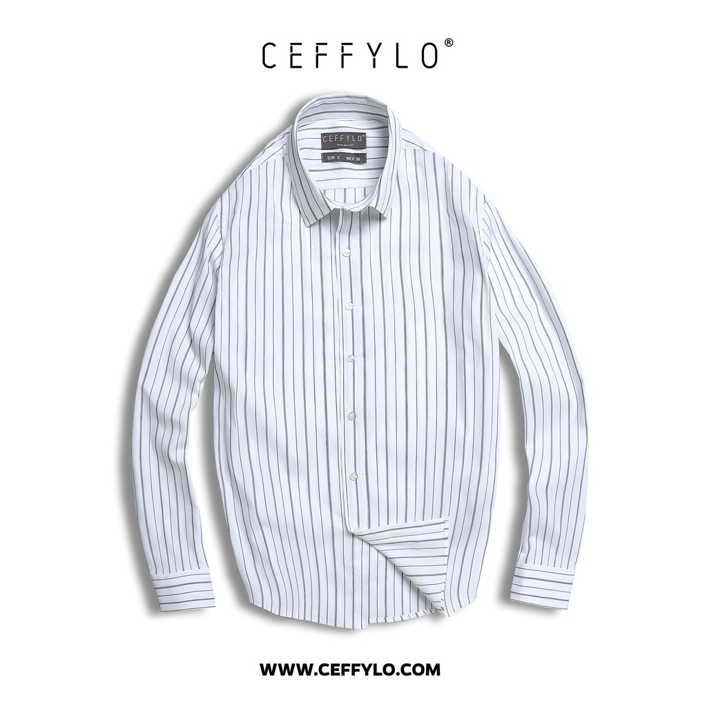 Áo Sơ Mi Nam Họa Tiết Kẻ Sọc Đen CEFFYLO 2, Vải Cotton Mềm Mịn, Form Chuẩn | BigBuy360 - bigbuy360.vn