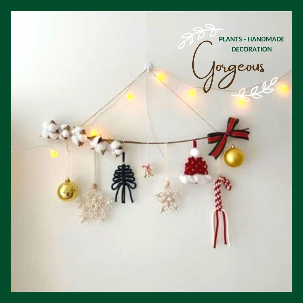 Cây thông noel🌲2 bông hoa tuyết❄️kèm quả châu - Macrame treo tường trang trí giáng sinh xinh xắn decor phòng