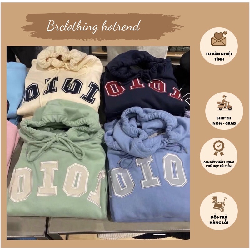 Áo Hoddie OIO Nỉ Chữ ThêuFull Màu Xanh mint/Đen/Be/Xanh Dương/Xám/Tím, Áo Có Mũ From Rộng chất nỉ mềm tay đẹp