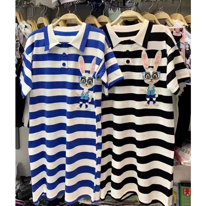 Váy len suông cổ đức cộc tay thỏ đeo kính kẻ sọc to hàng QC