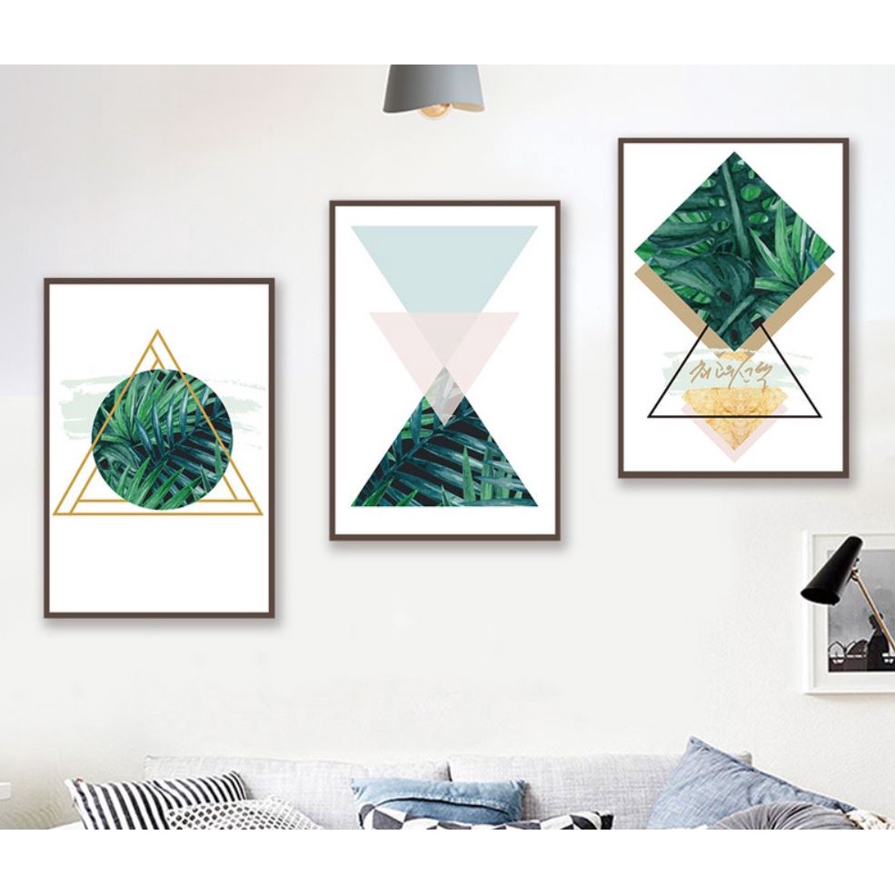 Set 3 tranh Decor trang trí tường Lá Xanh, Cây nhiệt đới Bắc Âu siêu độc