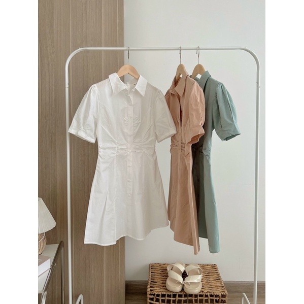 Váy sơ mi thắt eo dáng dài suông phong cách Hàn Quốc, Đầm sơ mi dáng dài tiểu thư sang chảnh cực đẹp