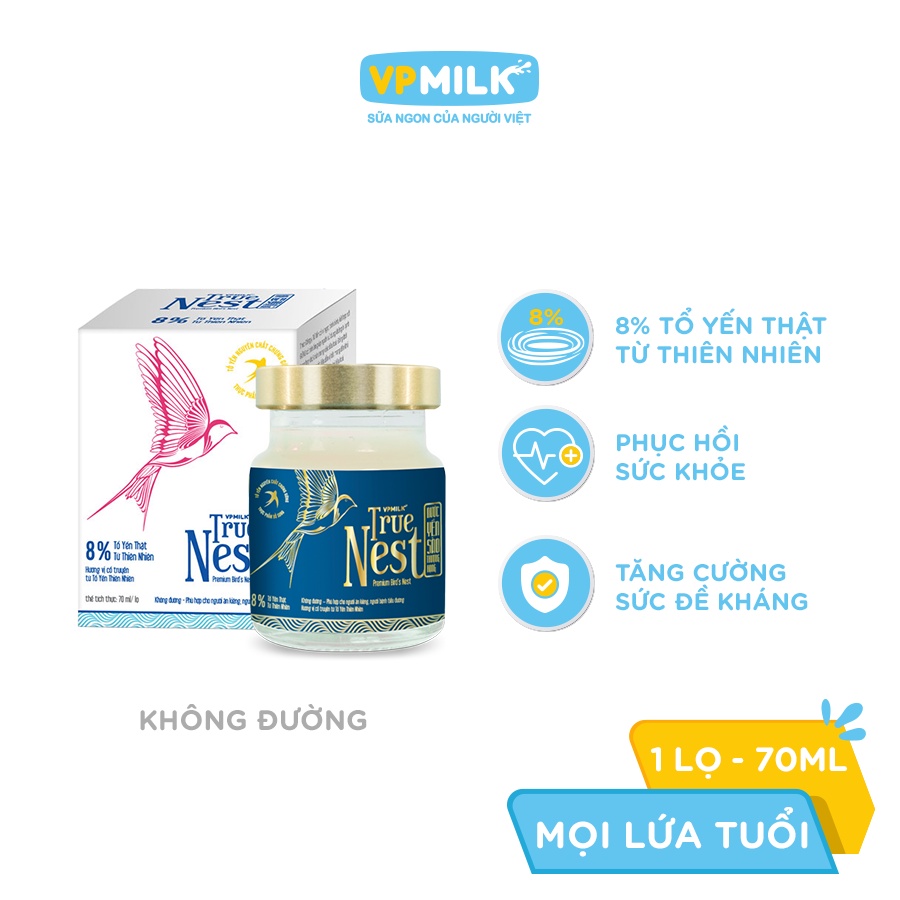 [Mã BMBAU50 giảm 7% tối đa 50K đơn 99K] Tổ yến nguyên chất chưng gừng VPMilk True Nest (hộp 1 lọ x 70 ml)